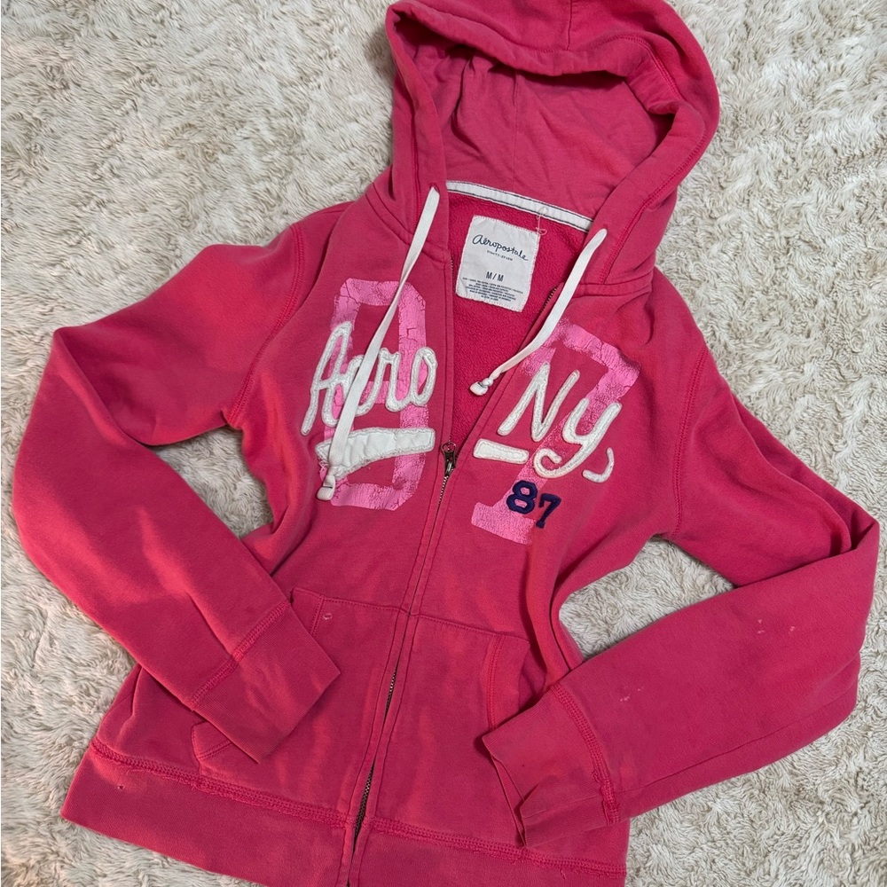 Vintage 2000s Aeropostale pink zip up Jacket with Hood - Picture 2 of 6